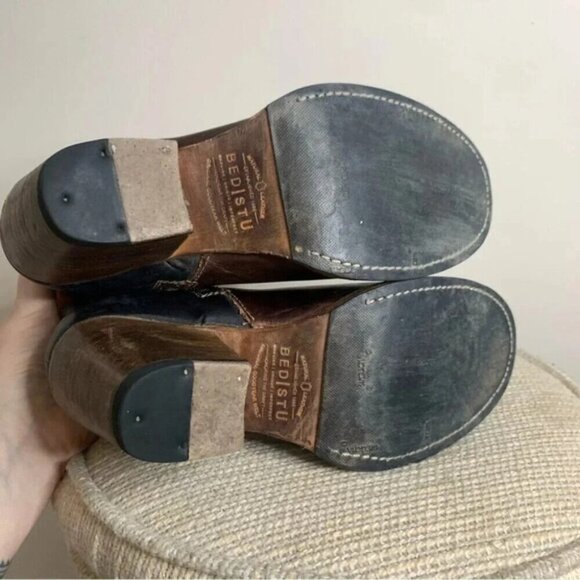 Bed Stu Yell Ankle Boots Leather Stacked Heel Side Zip Booties Vibram 7 - Picture 5 of 10